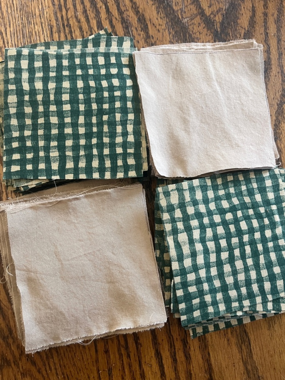 Green and Cream Checker Cotton Fabric Squares - Patchwork quilt